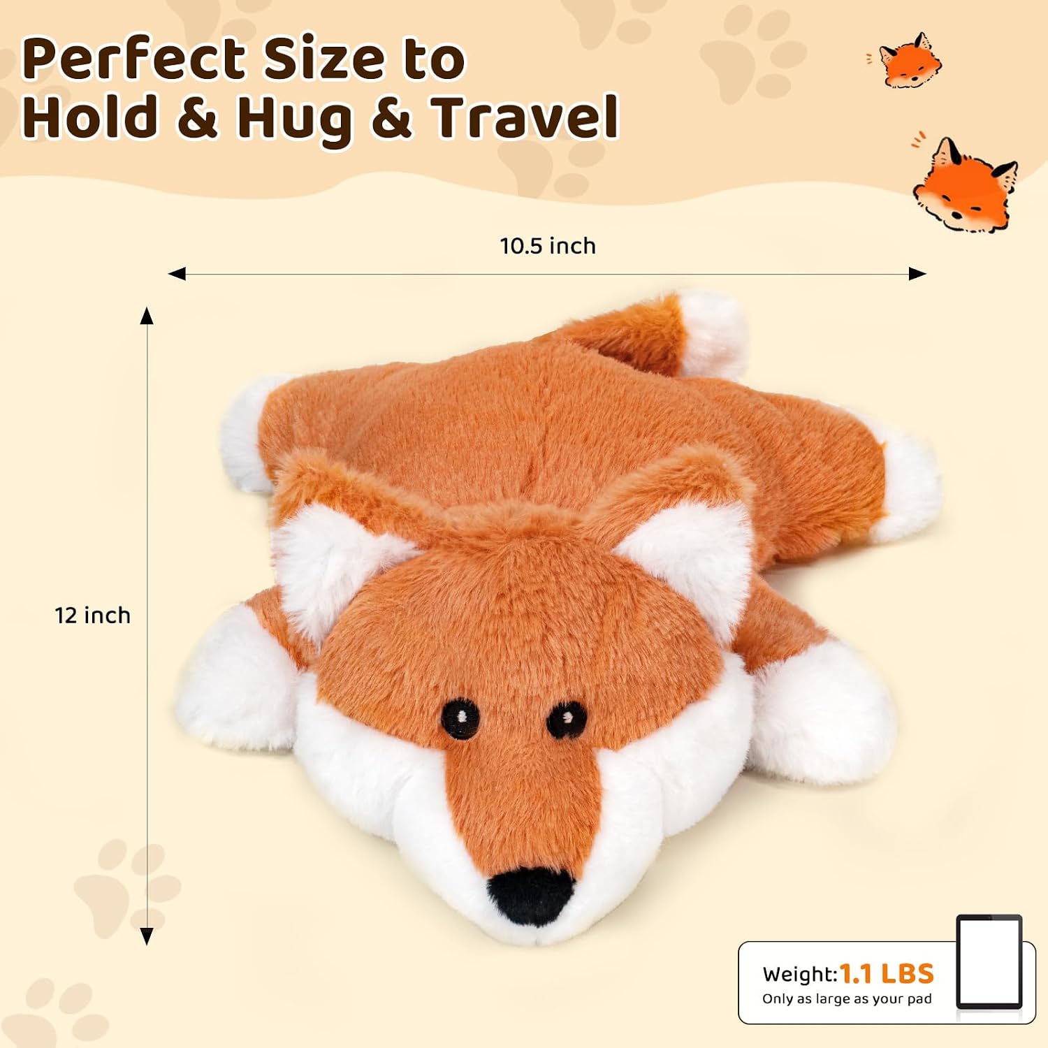 Microwavable Stuffed Animal Heating Pad for Period Cramps, Soft Unscented Stuffed Fox Plush for Neck, Shoulder, Back & Belly with Removable Cover, Cute Relaxation Gifts for Women, Adult & Kids image 5