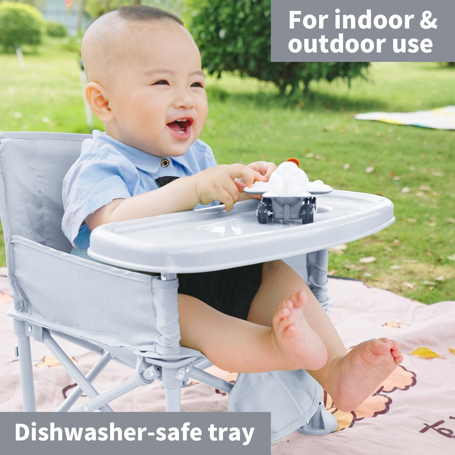 New Portable Travel Booster Seat with Tray|Foldable Infant Seat Booster Dining Chair|Great for Camping, Beach, Lawn|Toddler, Child Camping Chair 6 Months - 3 Years Old （Gary）