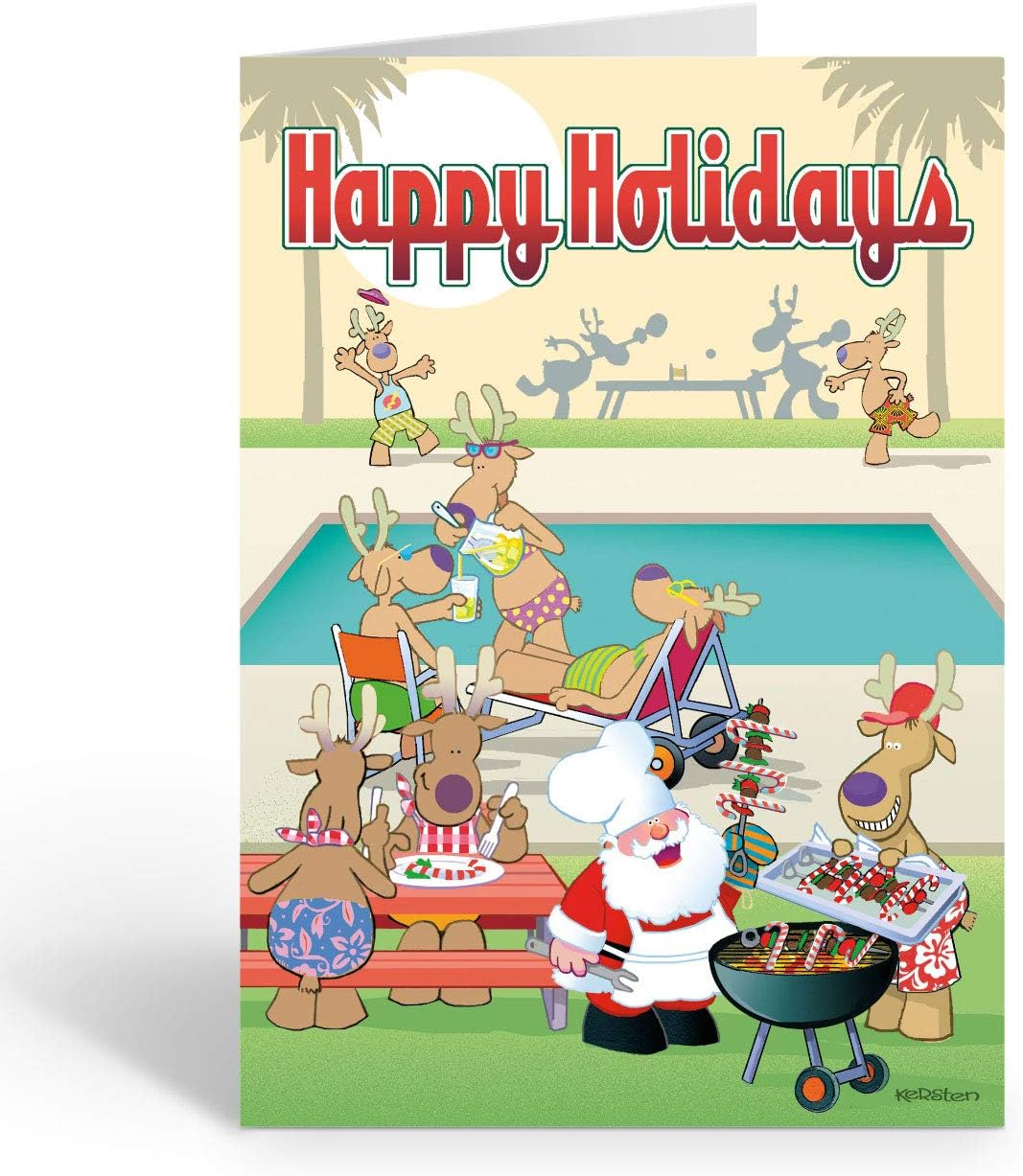 Stonehouse Collection | Pool Christmas Holiday Card | Poolside BBQ | 24 Pool Christmas Cards & Envelopes (Personalization)