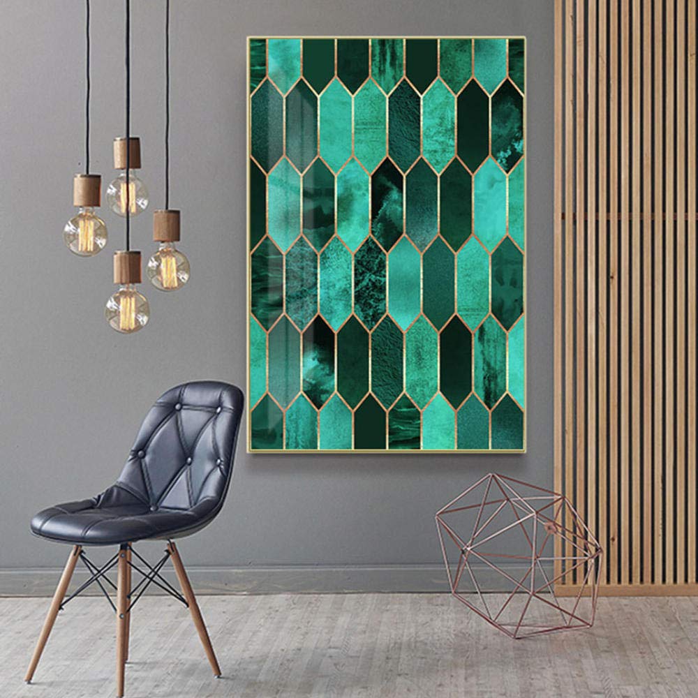 Amazon.co.jp: ミントグリーン抽象幾何学パターンキャンバス絵画