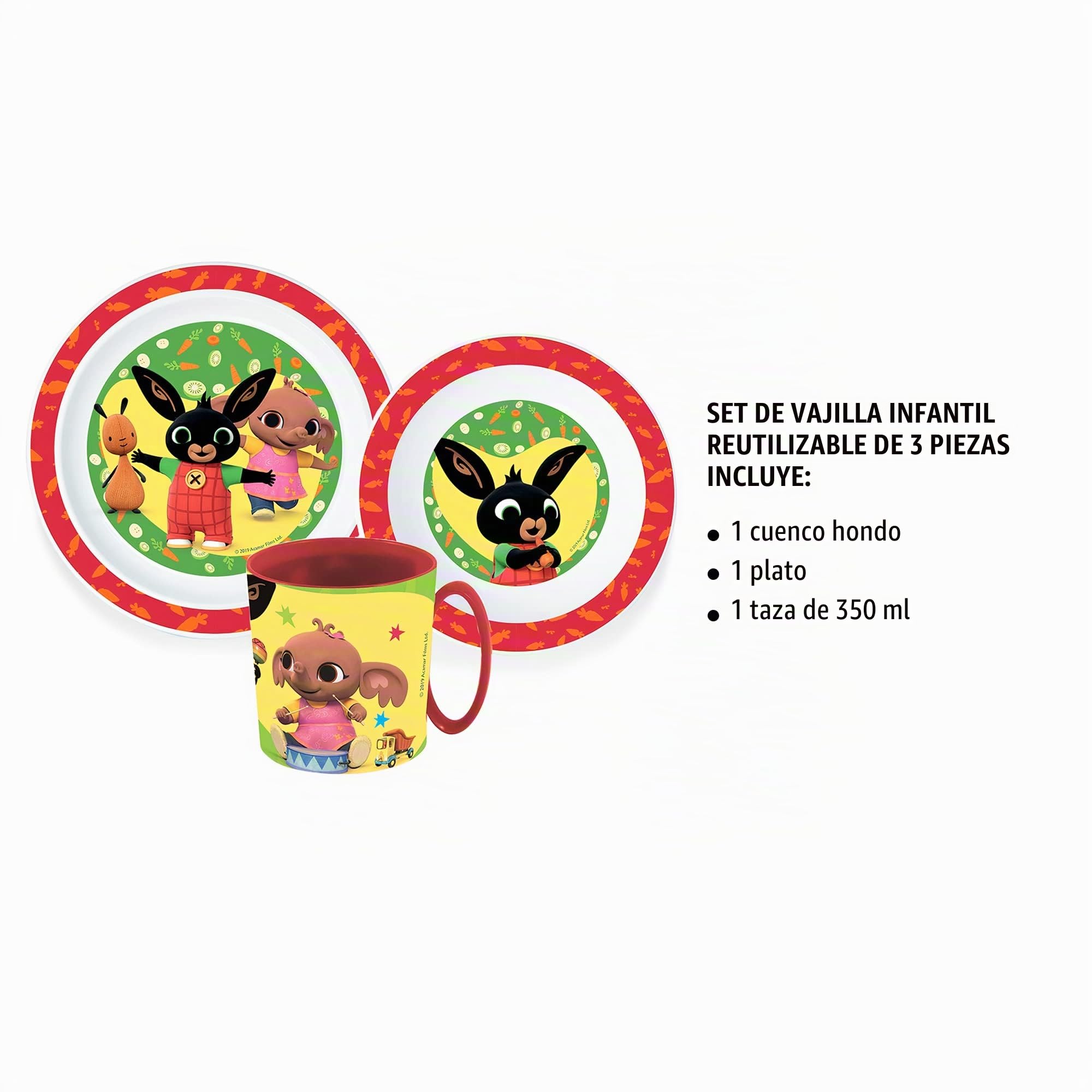 Vajilla Infantil Reutilizable Apta Para Microondas, Juego de Platos Irrompibles de Plástico Para Niños, Plato, Cuenco Para Cereal, Taza 350ml, sin BPA Bing