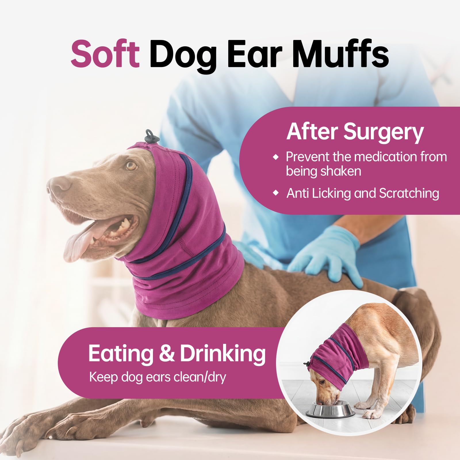 IDOMIK Dog Ear Muffs Noise Protection, Dog Calming Hoodie for Anxiety Relief, Soft Double-Layer No Shake Head Wraps, Quiet Ear Covers for Thunderstorm, Firework, Bath, Grooming & Blow Drying,Purple,M - 5