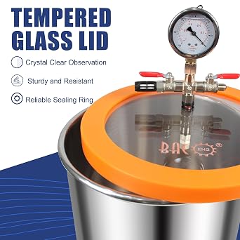 BACOENG 3 Gallon Tempered Glass Lid Vacuum Chamber with Pump