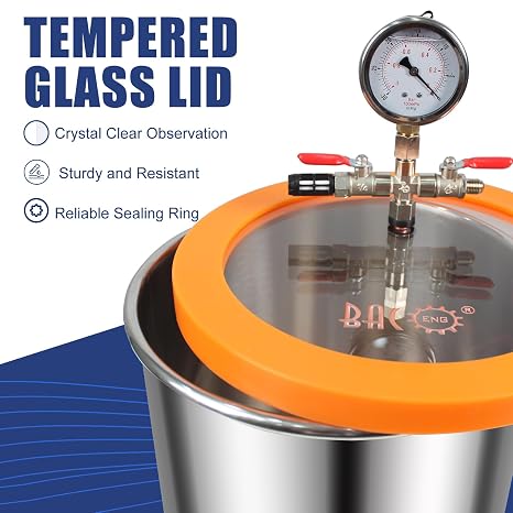 BACOENG 3 Gallon Tempered Glass Lid Vacuum Chamber with Pump