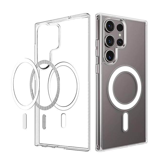 CEDO Magfit Backcover for Samsung Galaxy S23 Ultra (5G) | Mag-Safe Wireless Charging | Designed with Magnetic Lock Shockproof Phone Bumper Transparent Back Case Cover (Transparent)