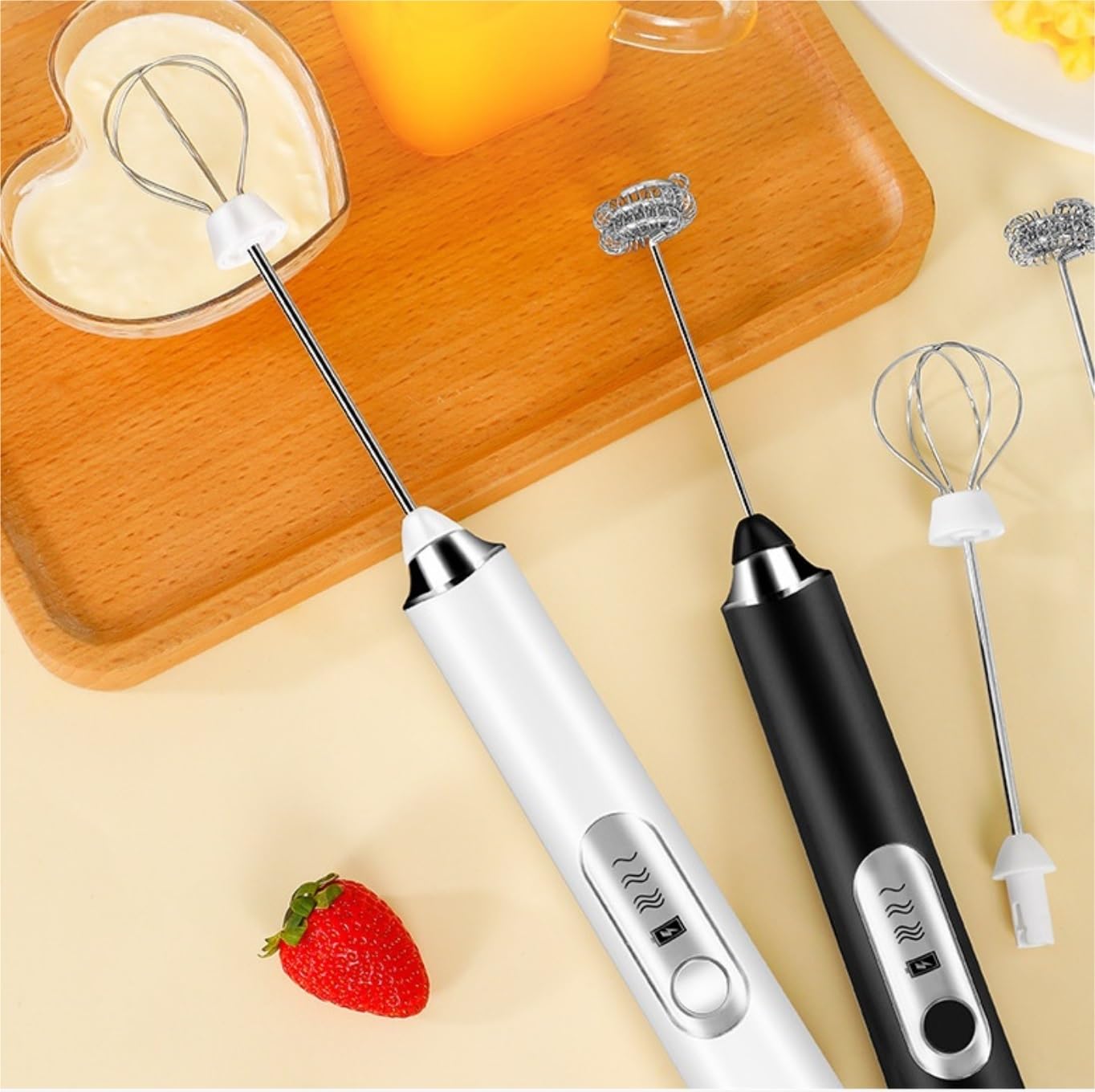 Frullino Montalatte per Macchiato Montalatte Elettrico caffè Frusta in Acciaio Inox Frusta da Cucina Frusta Portatile Frullino per Bevande Schiumatore Latte(Black)