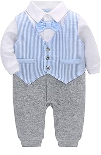 famuka Novelty & Special Use Clothing,Novelty,Bodysuits & One Pieces famuka Baby Boy Romper Infant Gentleman Suit Set with Waistcoat Toddler Cotton Bodysuit