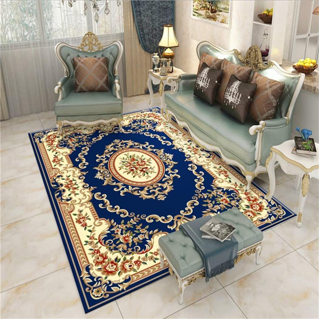Tapis sol enfant bleu à fleurs vintage pour des moments doux en famille