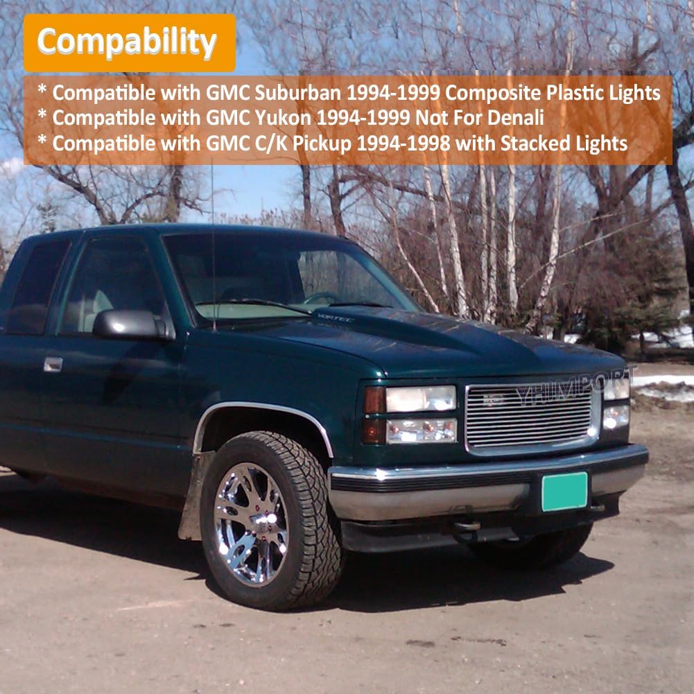 Chrome Billet Grille Insert fits 1994 1995 1996 1997 1998 1999 GMC Sierra C1500 2500 3500/GMC C K Pickup/GMC Suburban/GMC Yukon Al Solid Aluminum Main Upper Polished Replace Original Factory Grille