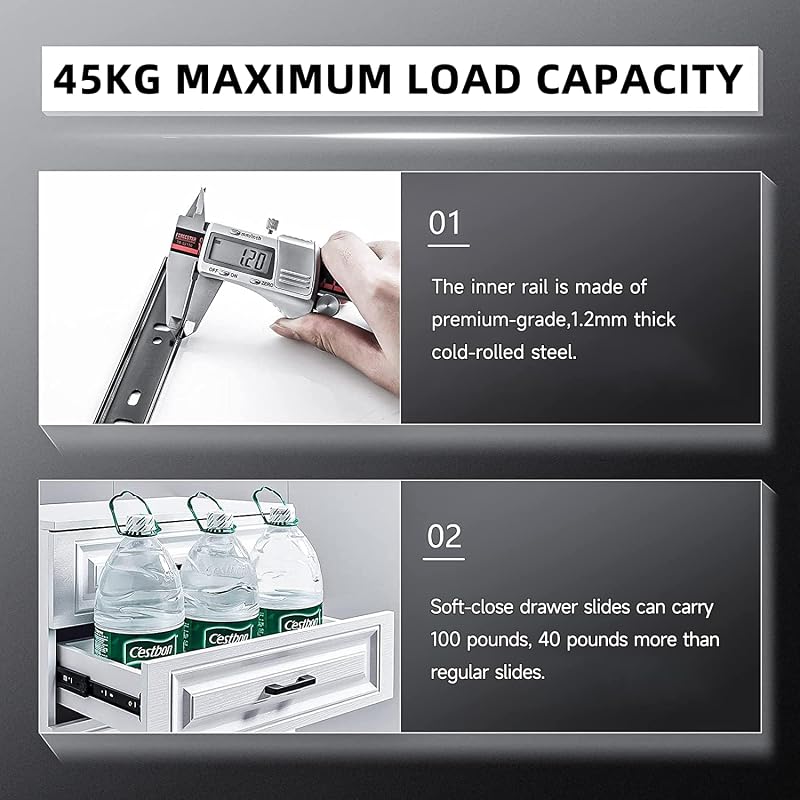 AOLISHENG 5 pár (10 db) 600mm teljes kihúzású szoft záró fiók sín 45kg terhelhetőség