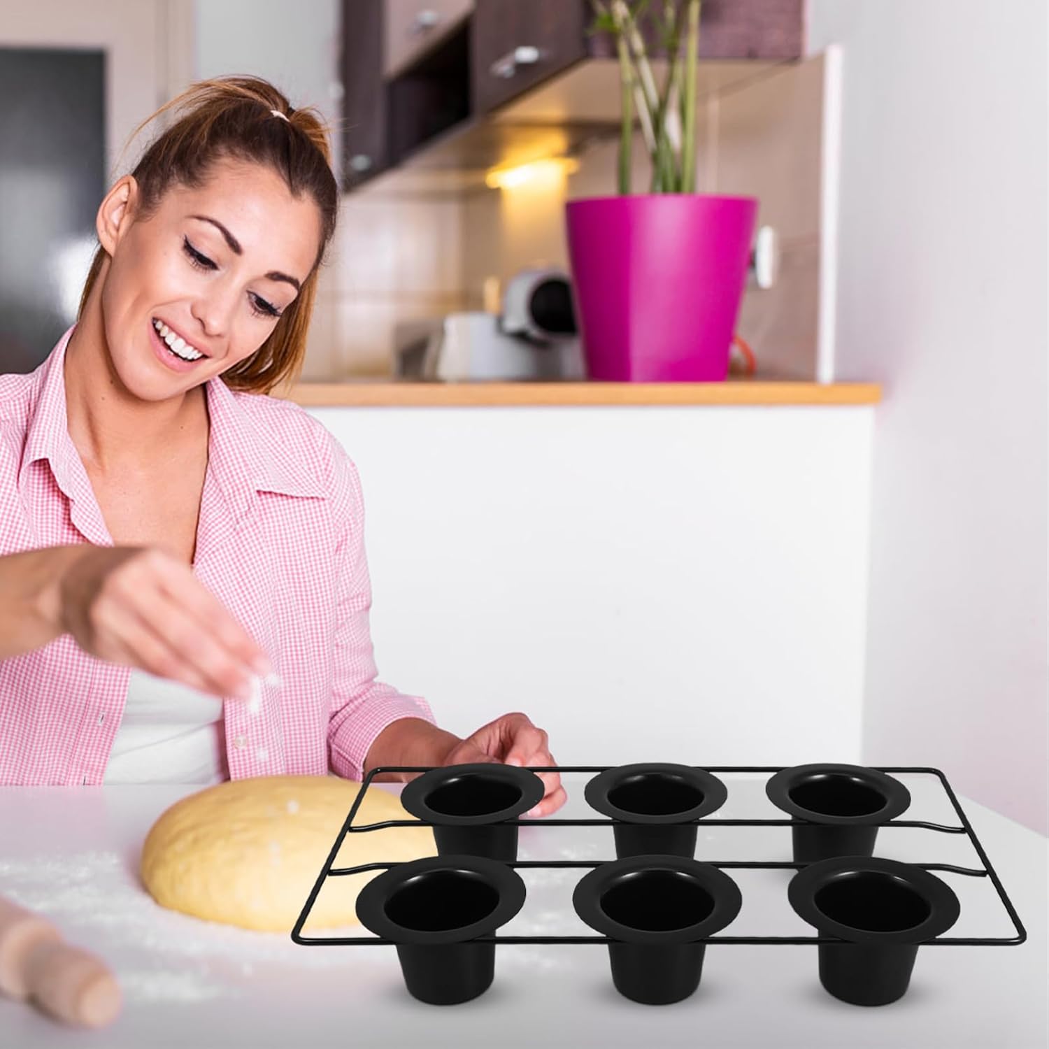 Cup Nonstick Muffin Pan Deep Cupcake Pudding Bakeware Black Carbon Steel for Baking Multiple Muffins Cupcakes Home Ovens