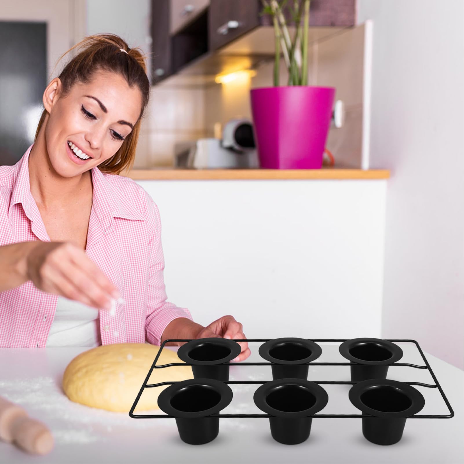 Alipis Schwarze Muffinform aus Kohlenstoffstahl mit 6 Tassen, Antihaft