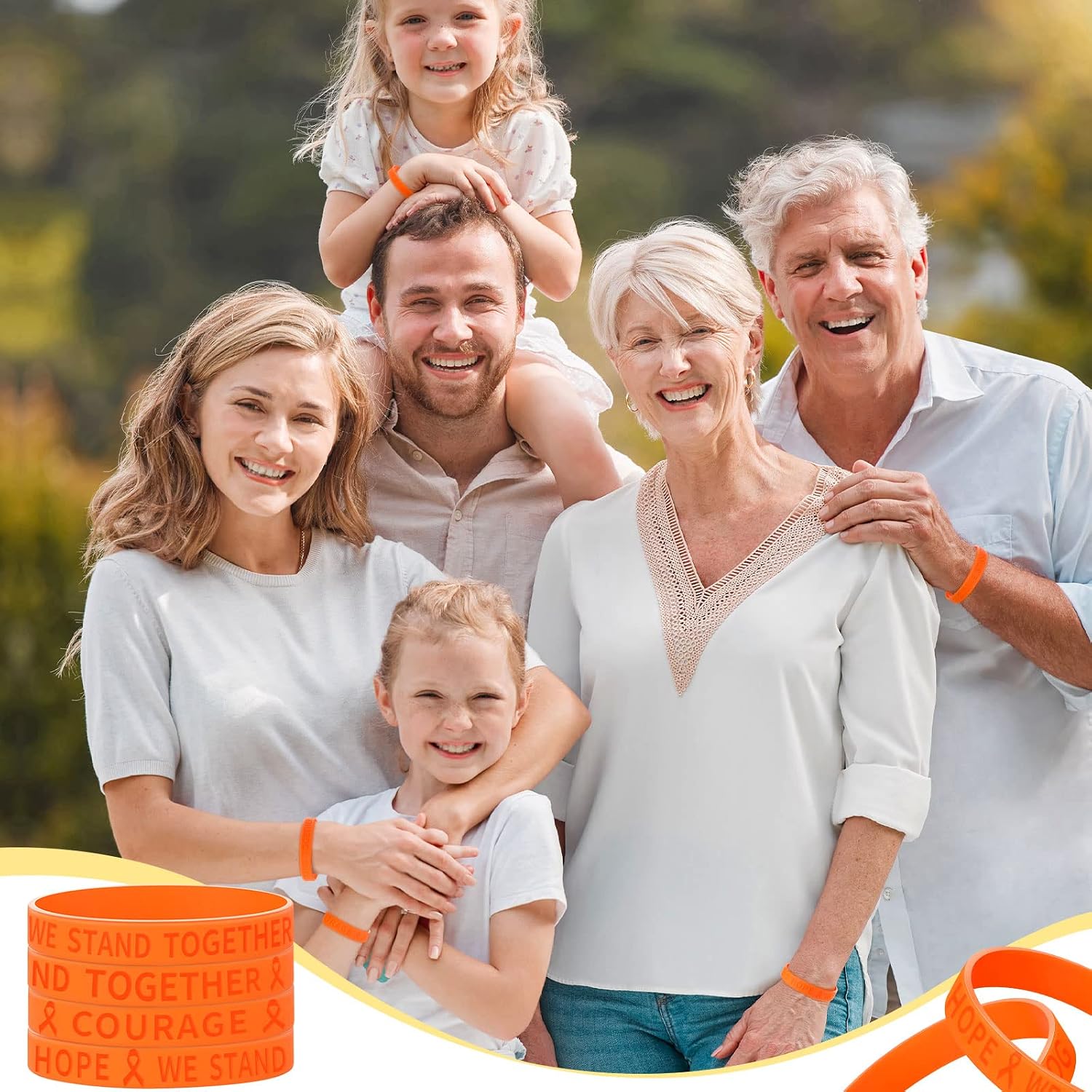 Junkin 100 Pcs Orange Ribbon Bracelets Leukemia Awareness Bracelet Kidney Cancer Adhd Lymphoma Cerebral Awareness Silicone Wristband for Public Activity Supplies