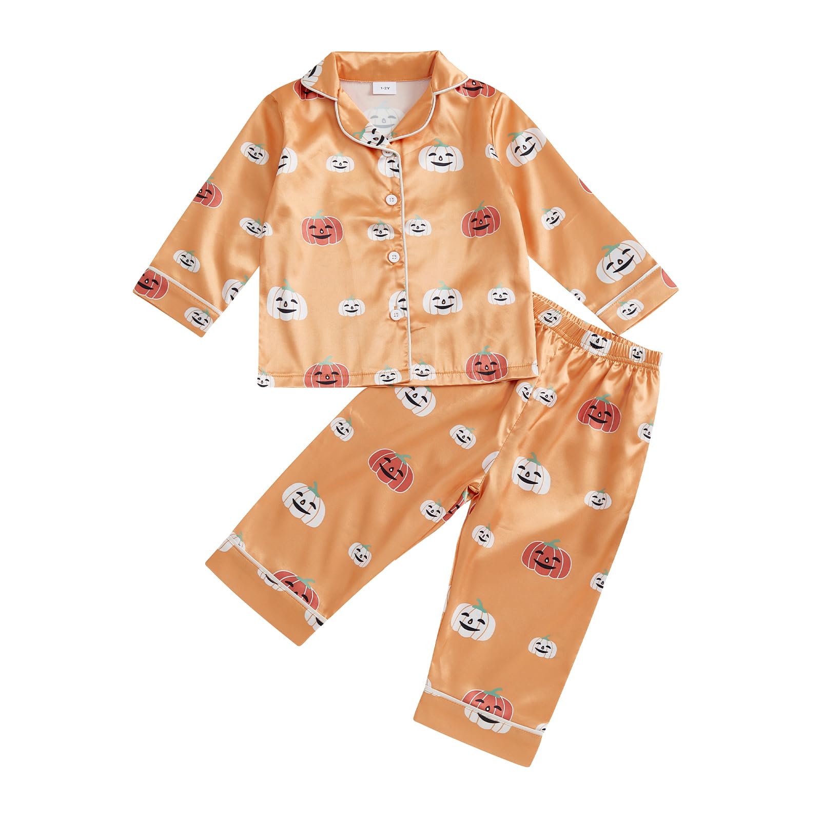 Ayalinggo Toddlers Halloween Pajamas Baby Kids Boy Girl Pumpkin Pajama Set Ghost Pjs Jammies Button Down Lounge Sleepwear