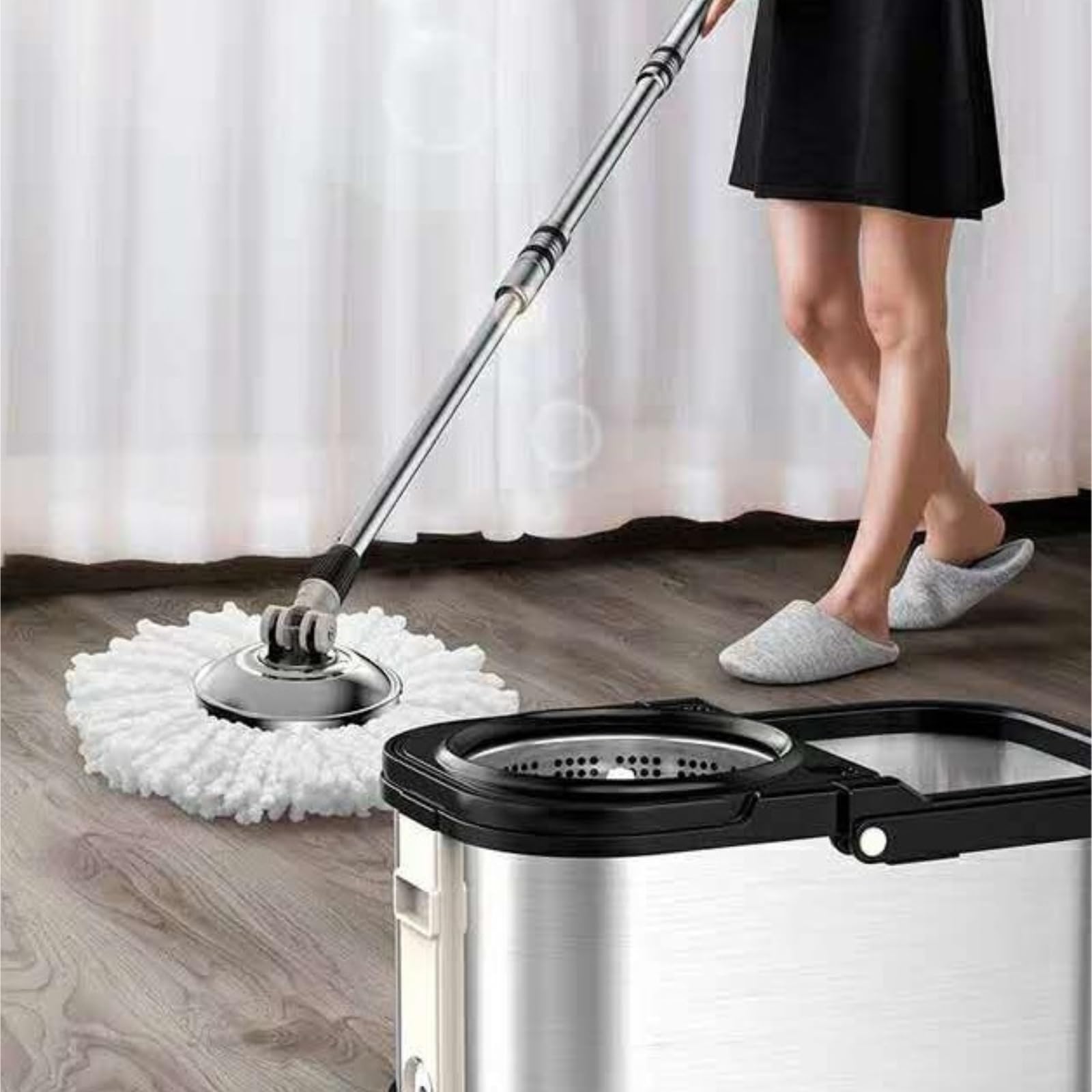 Professionale Mocio Lavapavimenti Spin Mop Home Kitchen Floor Cleaning per Pavimenti in Legno Duro E Piastrelle Include Teste di Mocio Lavabili Mop Lavapavimenti