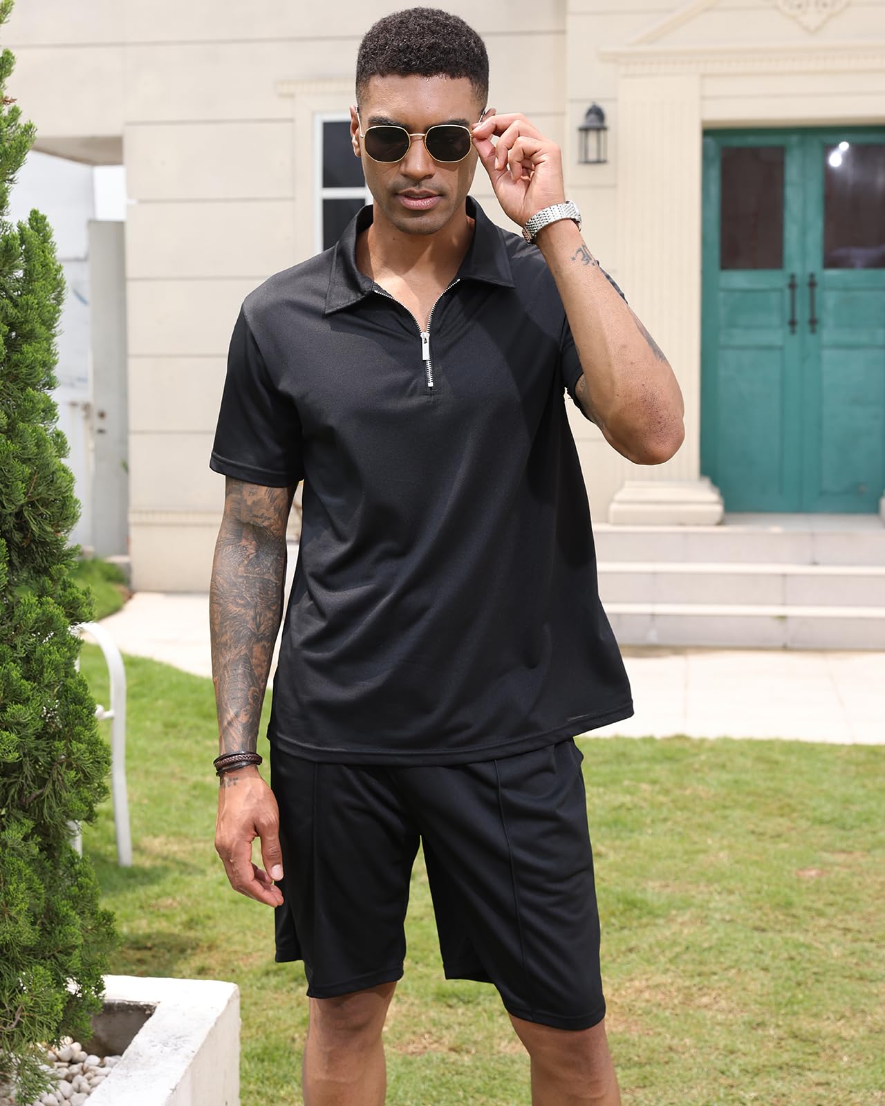 PRIVIMIX Chándal de Verano para Hombre 2 Piezas Manga Corta Camisetas de Polo y Correr Conjunto de Camisas Pantalones Cortos Negocios Ropa de Ocio