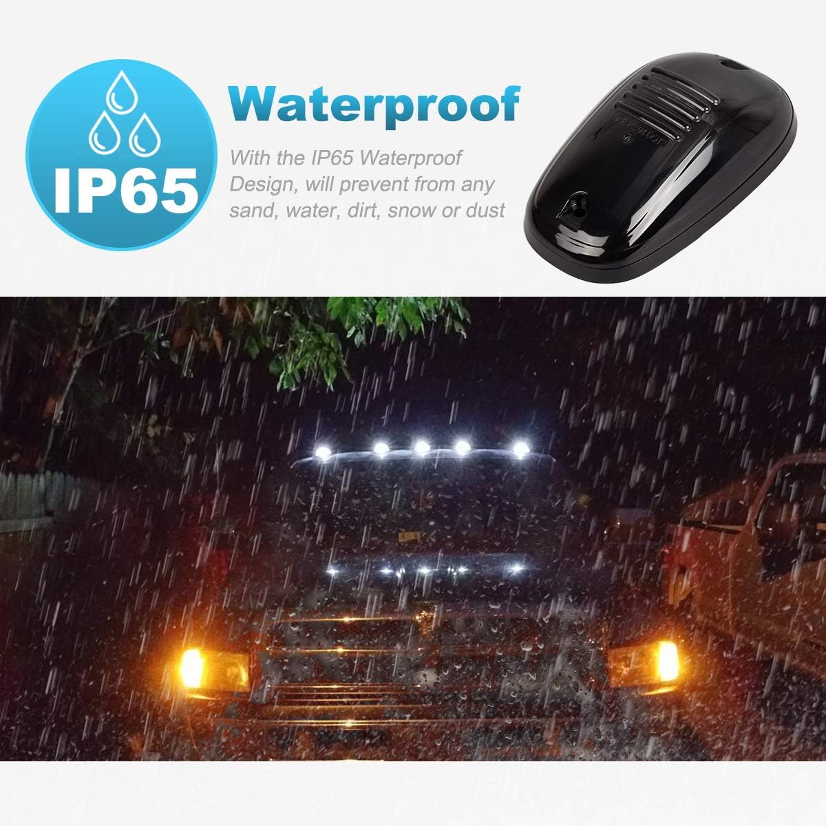 Partsam 5pcs 12LEDs Smoke/White Cab Roof Top Marker Running Lights 264146BK Replacement for Dodge Ram 2003-2018 (Smoked Lens/White Lights)