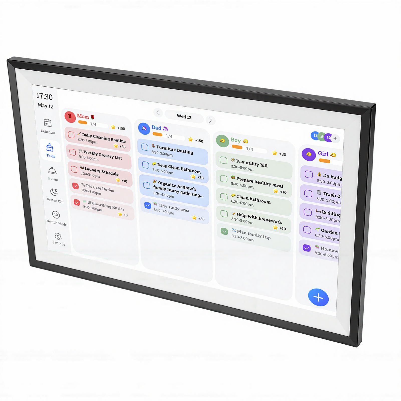 Digitaler Kalender 15,6 Zoll, Intelligente Aufgabentabelle mit Touchscreen, WLAN-Familienplaner, Synchronisierung von Kalender für Zuhause, Büro (EU-Stecker)