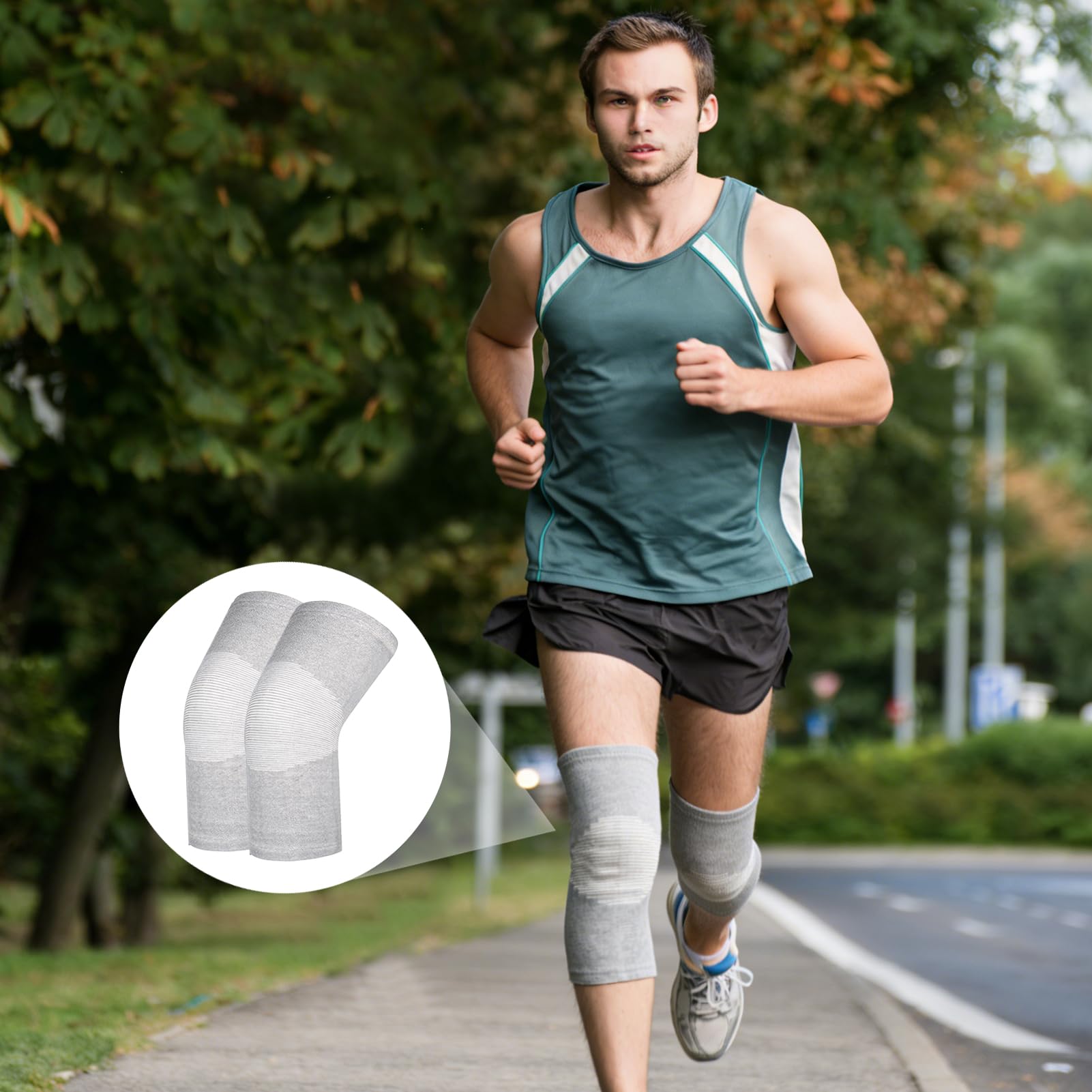 Lot de 2 genouillères pour homme et femme - Confortables - En bambou - Anti-transpiration - Chauffe-genoux - Pour la course, le jogging, le sport, le basket-ball, le sport - Gris