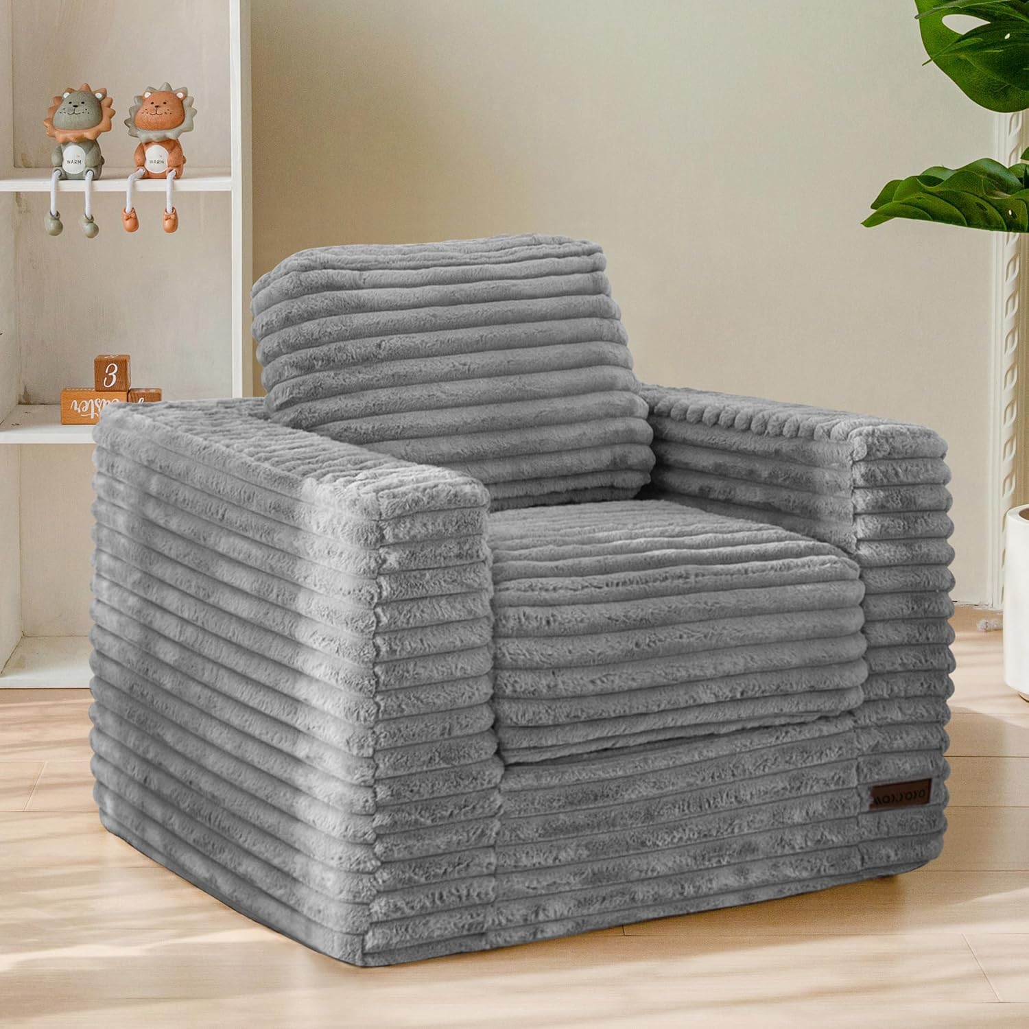 MAXYOYO Kids Bean Bag Chair, Comfy Faux Fur Bean Bag Sofa with Filler, Upholstered Floor Sofa with Pillows and Armrests, Lazy Floor Chair Couch for Boys and Girls