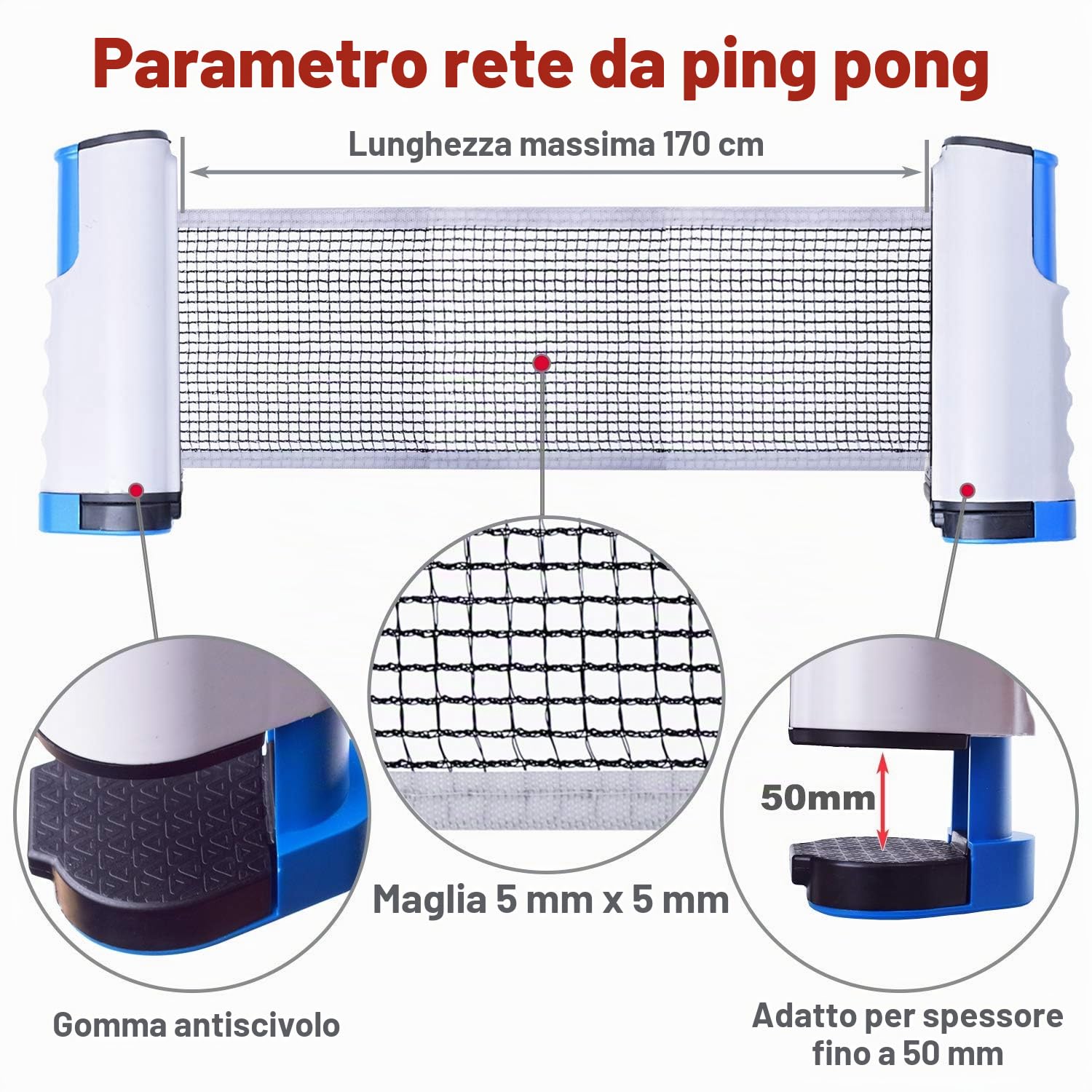 Sportout, rete retrattile da ping pong, portatile, ideale per tavolo da ping pong, scrivania, cucina o tavolo da pranzo