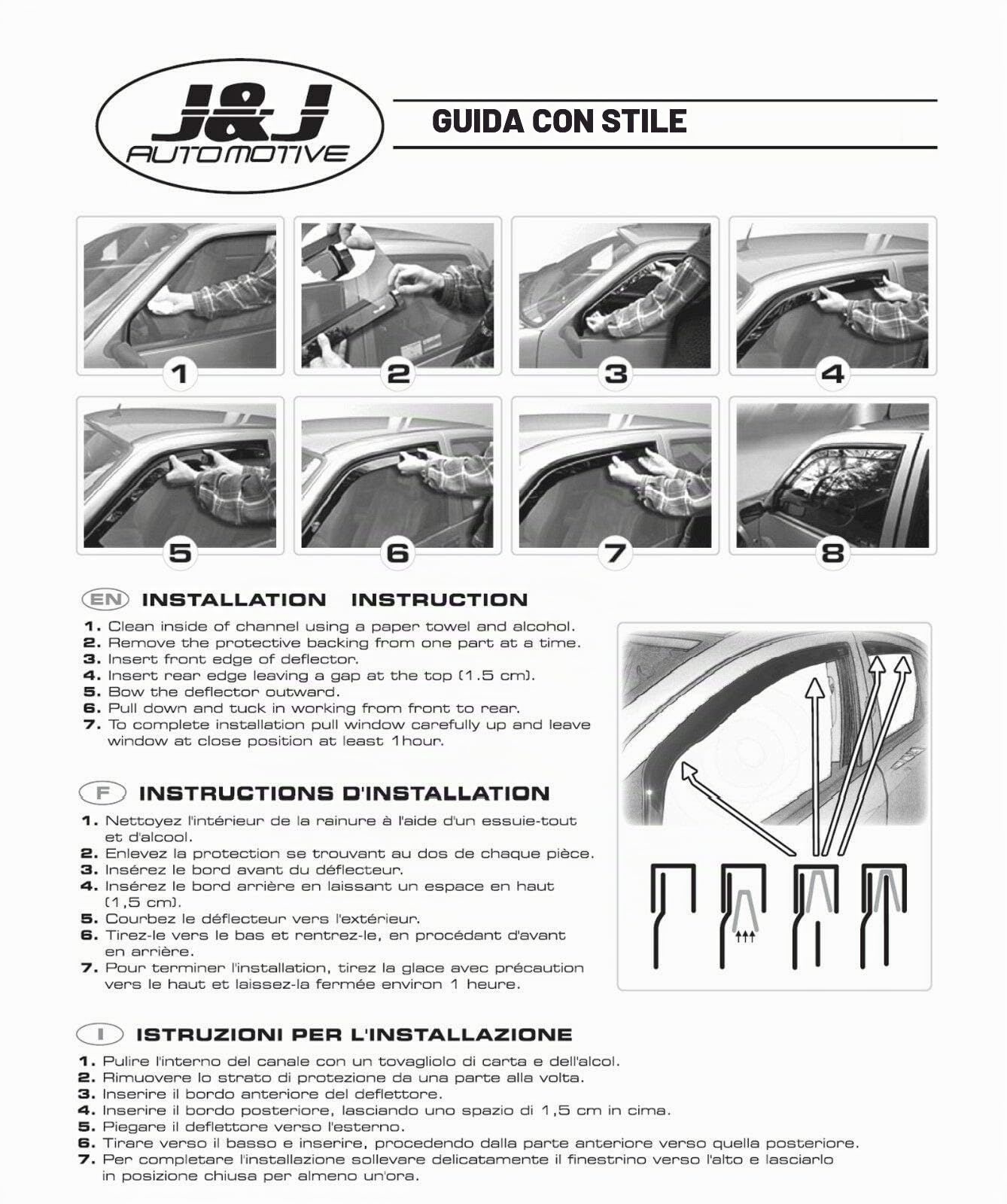J&J AUTOMOTIVE Deflettori d'Aria per Fiat Punto 3-Porte 1999-2018, Set da 2 Pezzi, Nero Fumé Oscurato Heko