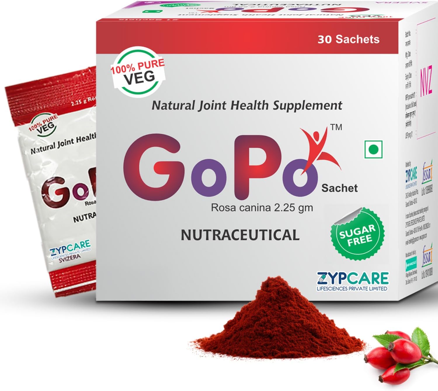 GoPo Full Family Supplement Rosehip Powder | Healthy Skin, Joints Health, Immunity, Collagen Formation | 30 x 2.25g Sachets | Add to Food/Beverage