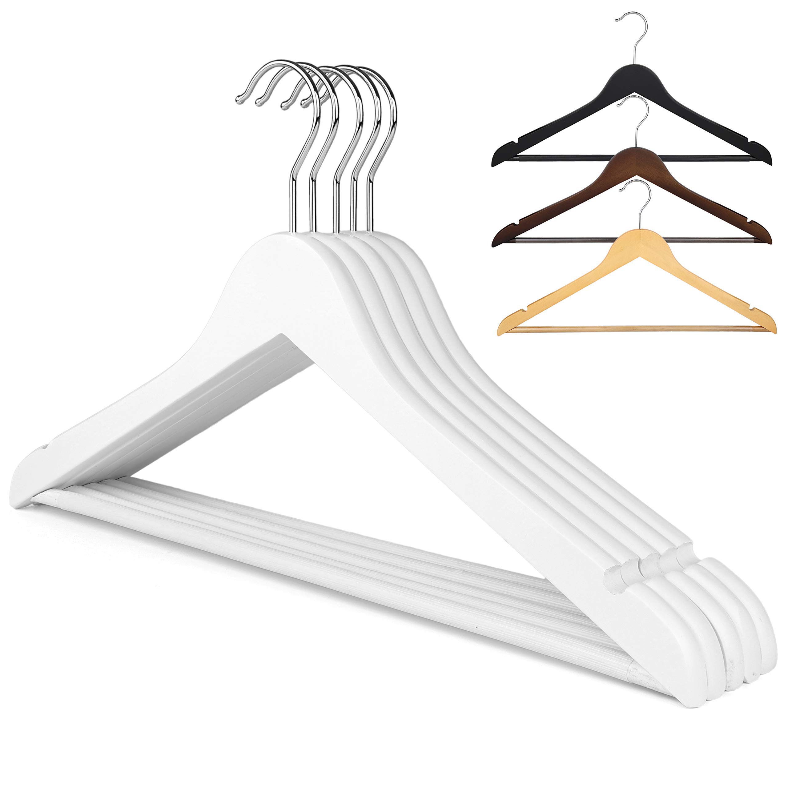 The Hanger Store White Wooden Suit Coat Hangers With A Non Slip Trouser Bar Size 20