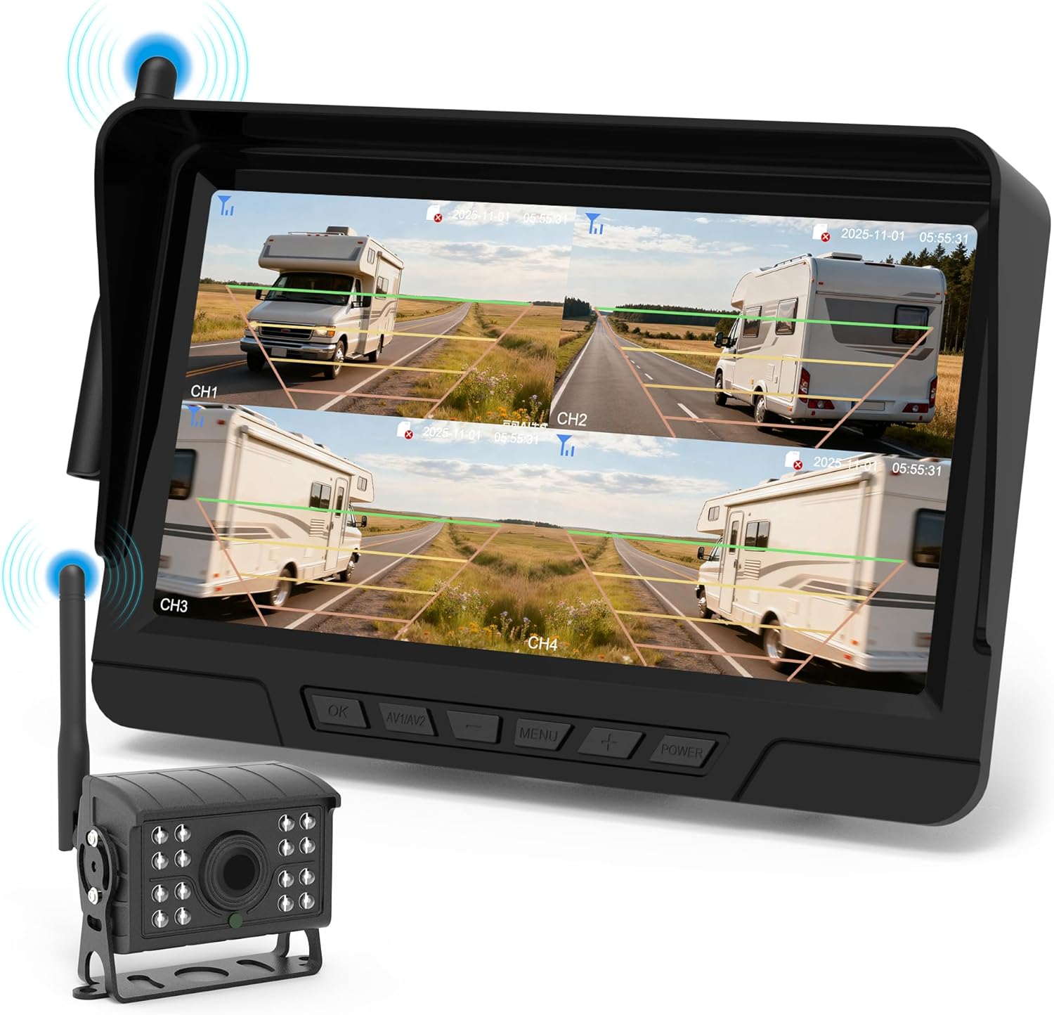 RETRUE Trailer Backup Camera, Backup Camera Wireless with 7inch Monitor 1080HD, IP68 Waterproof 170°Wide-Angle View Night Vision for RV Trailer Truck Pickup