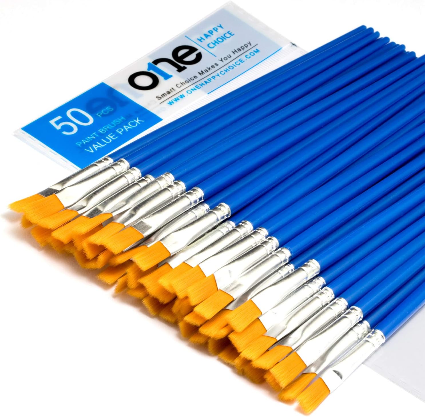 50 Pieces Flat Paint Brush Value Pack for Beginners