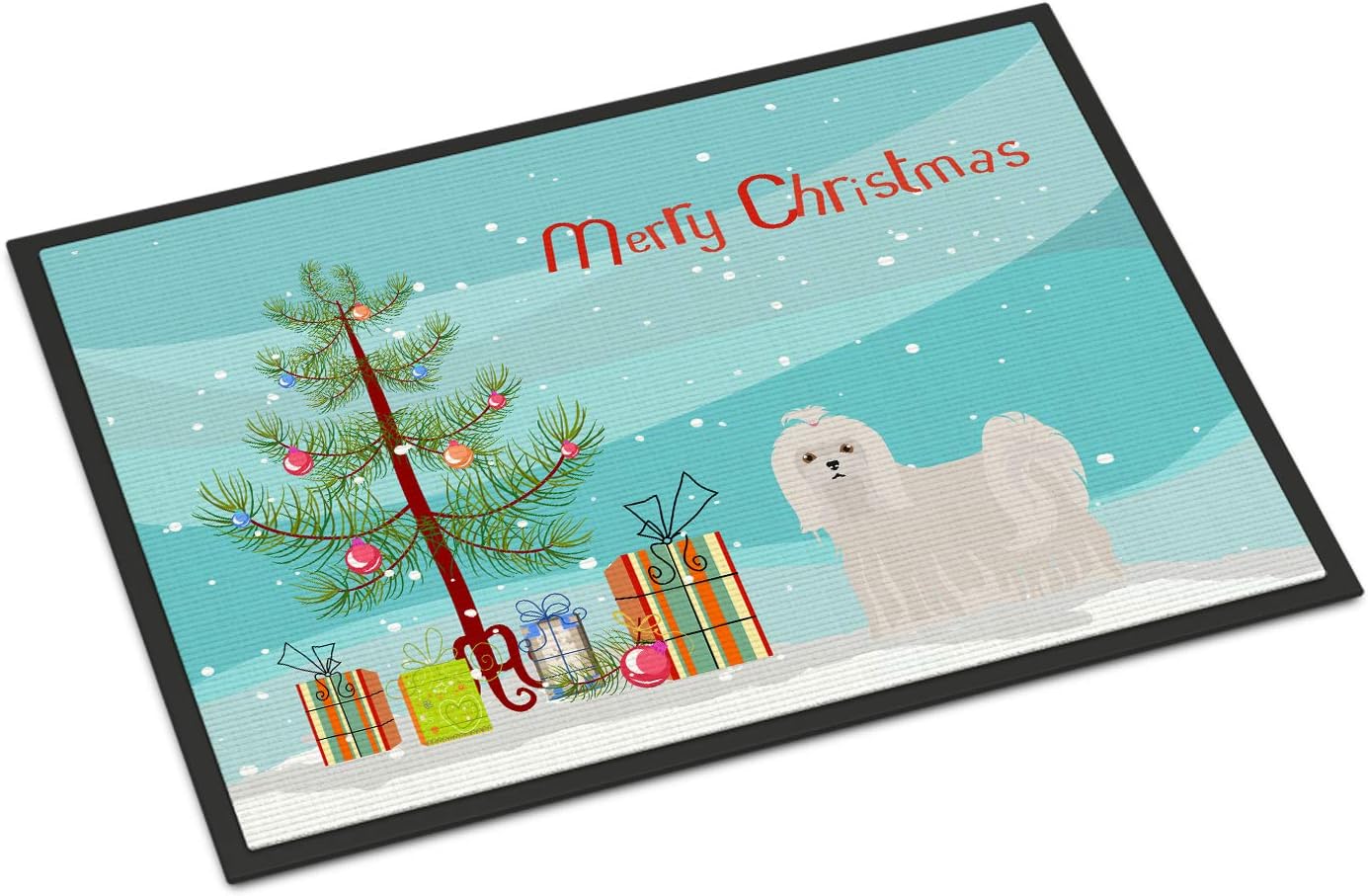 Caroline's Treasures CK3471MAT Maltese Christmas Tree Doormat 18x27 Front Door Mat Indoor Outdoor Rugs for Entryway, Non Slip Washable Low Pile, 18H X 27W