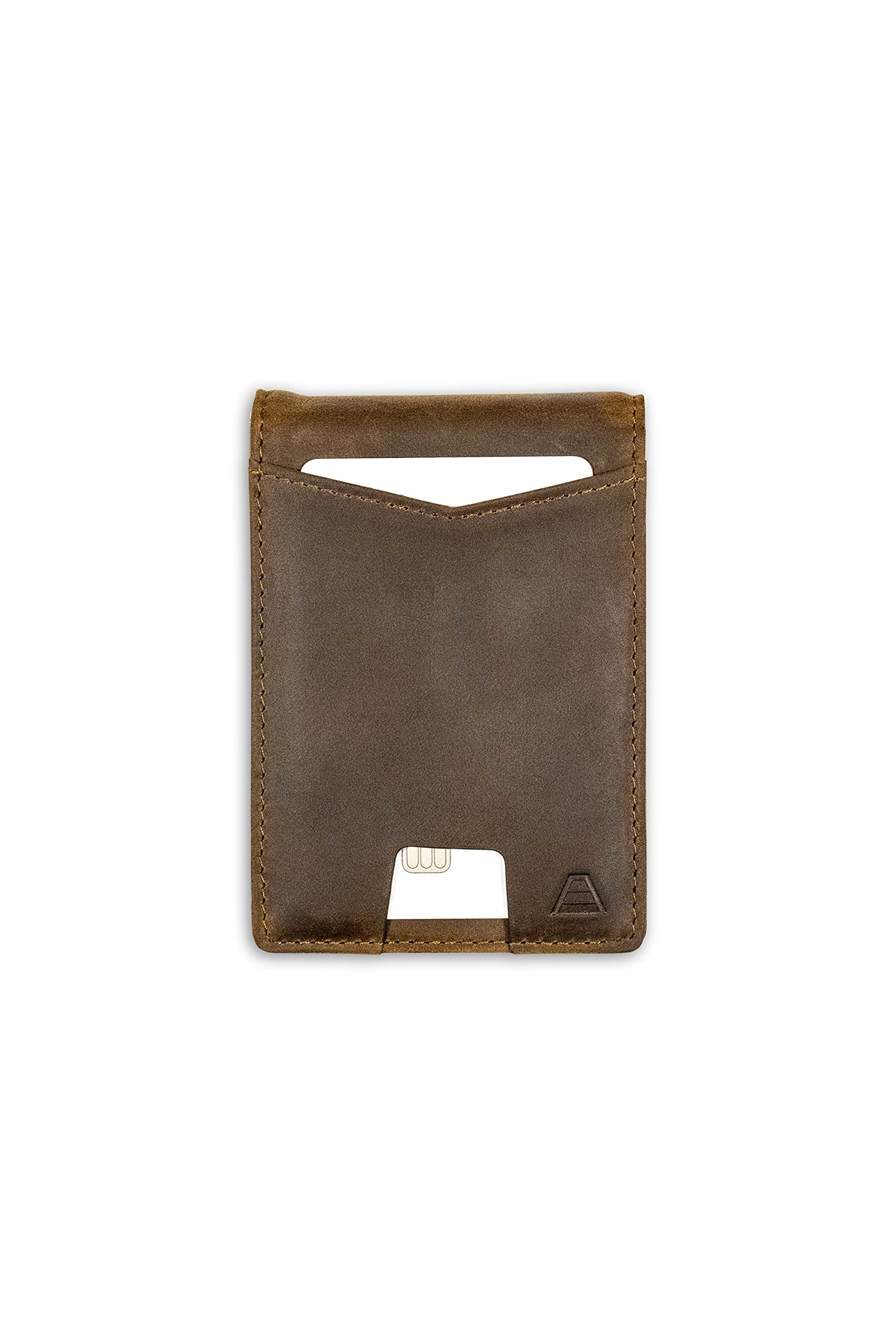 Andar The Apollo Leather Slim RFID Blocking Minimalist Bifold Wallet with Money Clip and ID Slot made of Full Grain Leather Elastic Pull Tab (Saddle
