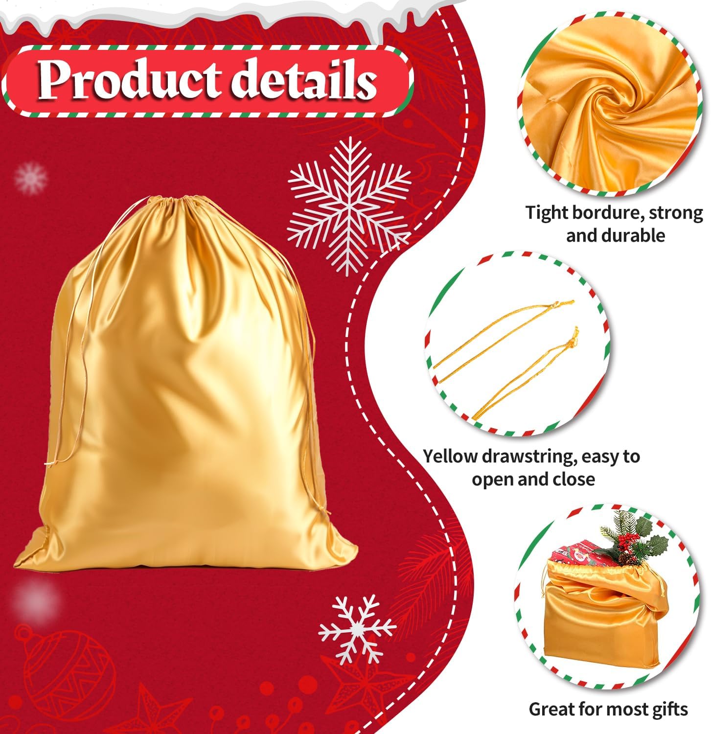 MOVINPE Santa Claus Beard and Wig Set for Adult Men Santa Costume Accessories, Beard Wig Eyebrows Hat Glasses Gloves Satin Gift Bags Hand Bell, Perfect for Celebrations Festive Events Parties - Image 4