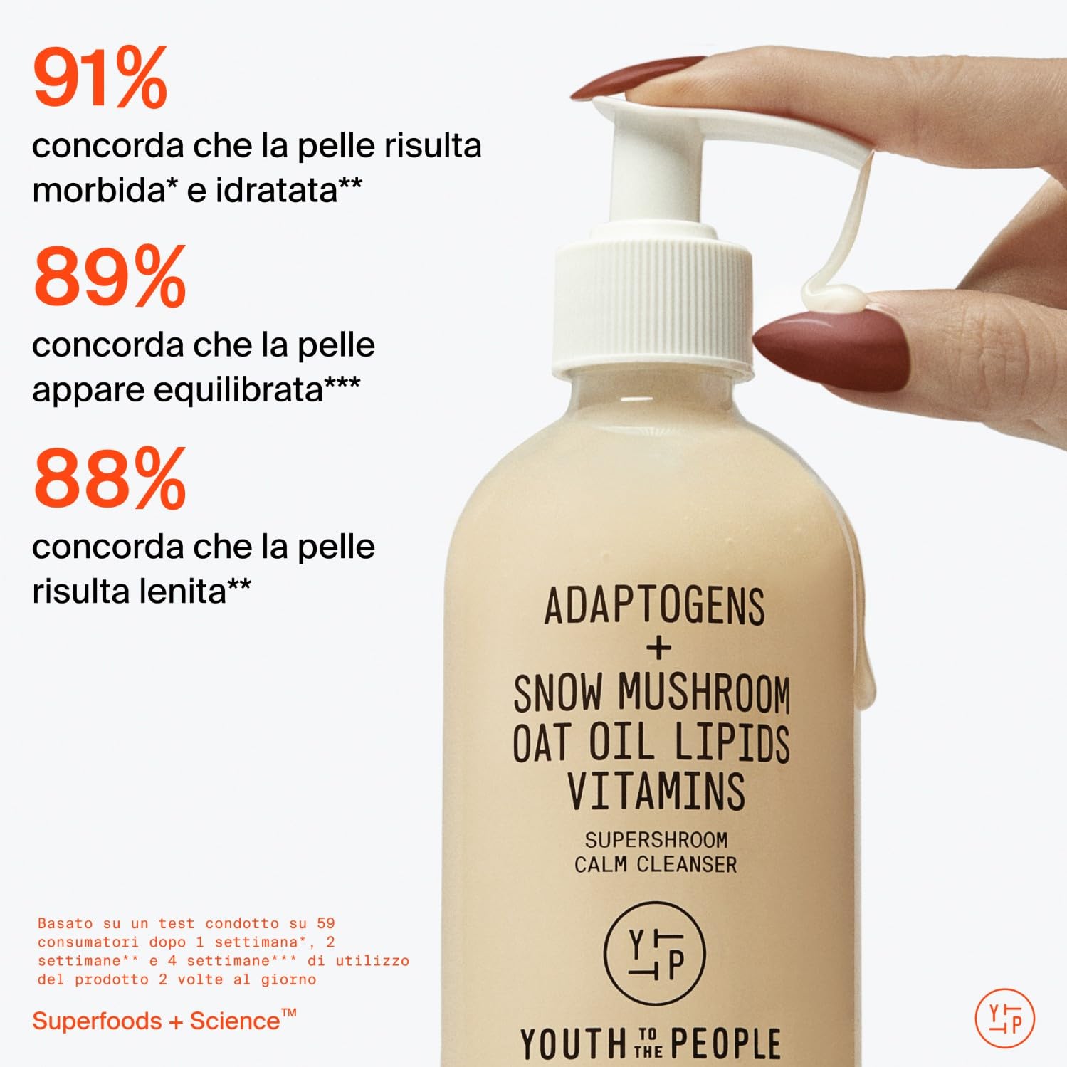 Youth To The People Supershroom Cleanser Detergente Viso Quotidiano, Lenisce le Irritazioni, Nutre la Pelle, Non Comedogenico, Struccante Delicato, Oftalmologicamente Provato