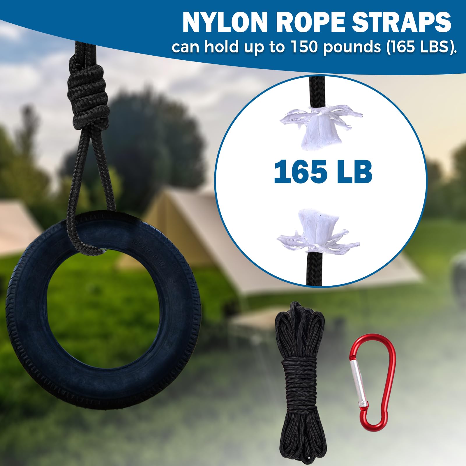 3 Corde en Nylon, 10M Corde de Rappel, Noir Polypropylène Corde, Corde de Flottaison, Corde d'ancrage avec 6 Boucles d'alpinisme, Brins en Nylon Corde Multifonction pour Camping Extérieur DIY