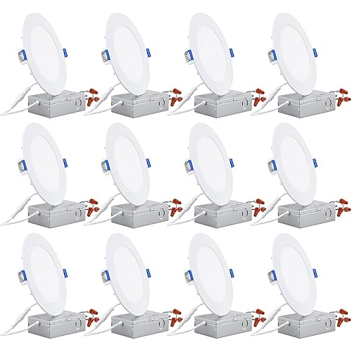 TORCHSTAR 12-Pack 6 Inch Ultra-Thin LED Recessed Lighting with J-Box, CRI90, 3000K Warm White, 12W Dimmable 1100lm Brightness LED Downlight, ETL & Energy Star Listed