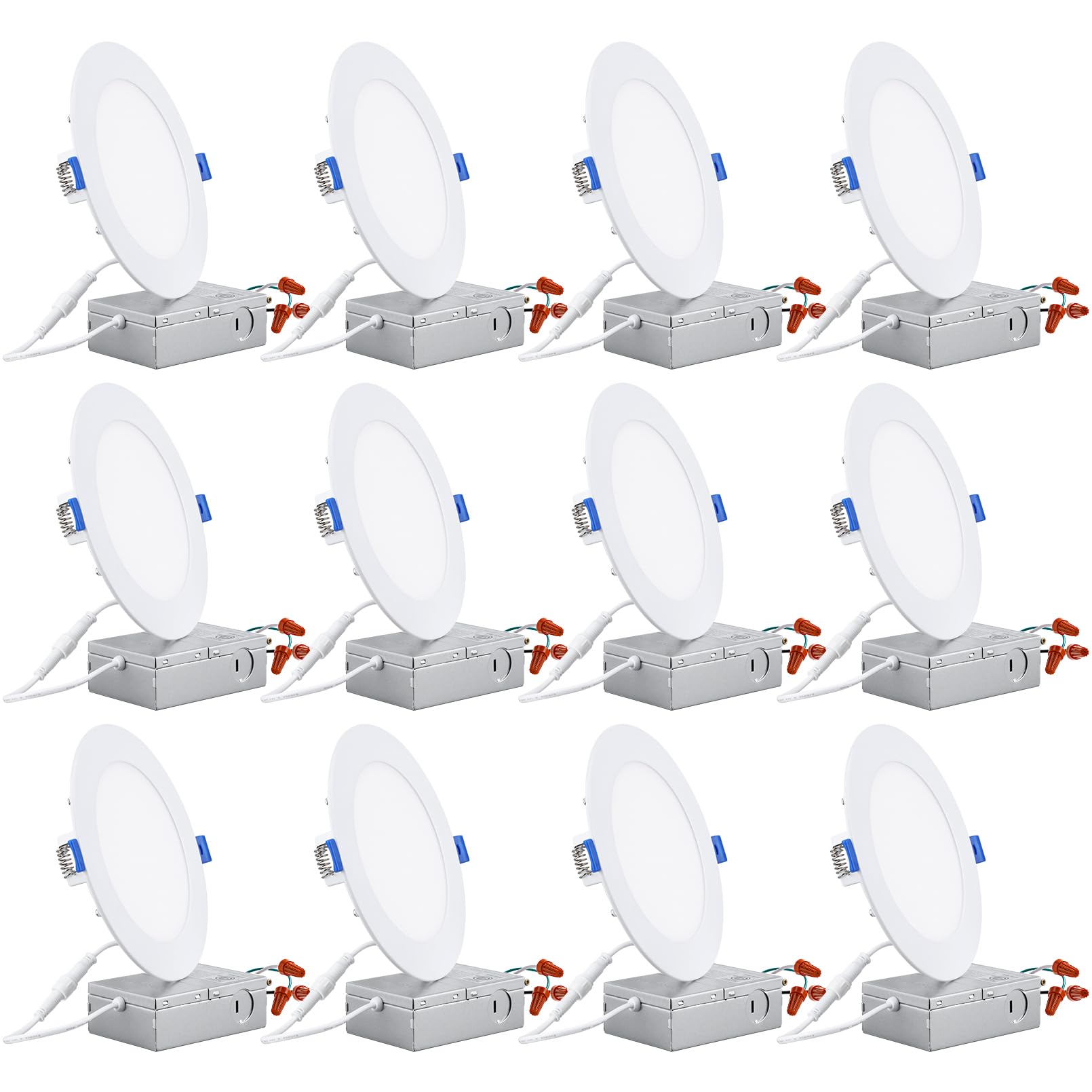 TORCHSTAR 12-Pack 6 Inch Ultra-Thin LED Recessed Lighting with J-Box, CRI90, 5000K Daylight, 12W Dimmable 1100lm Brightness LED Downlight, ETL & Energy Star Listed