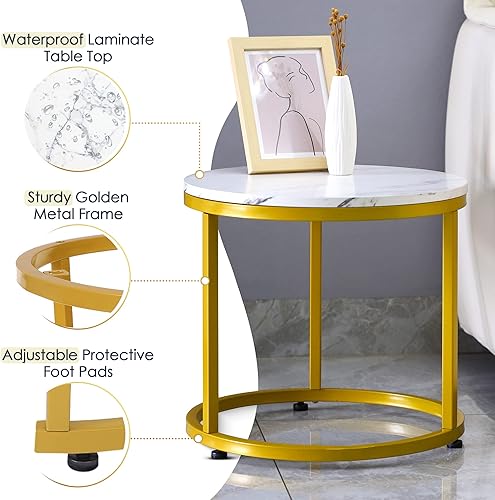Miniatura 3 de Houseables Mesa auxiliar redonda anidable, mesas auxiliares para sala de estar, mostrador de extremo pequeño, juego de 2, 24 x 19 pulgadas, mármol