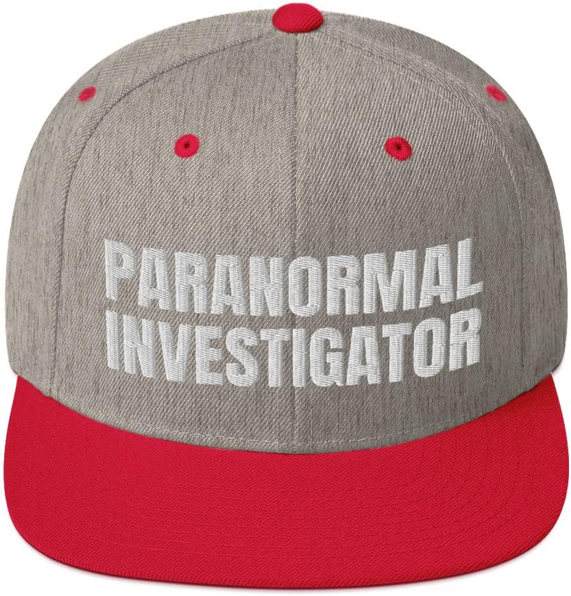 Paranormal Investigator Ghost Hunter Hunting Flatbrim Flat Brim Snapback Hat Cap Heather Grey/Red