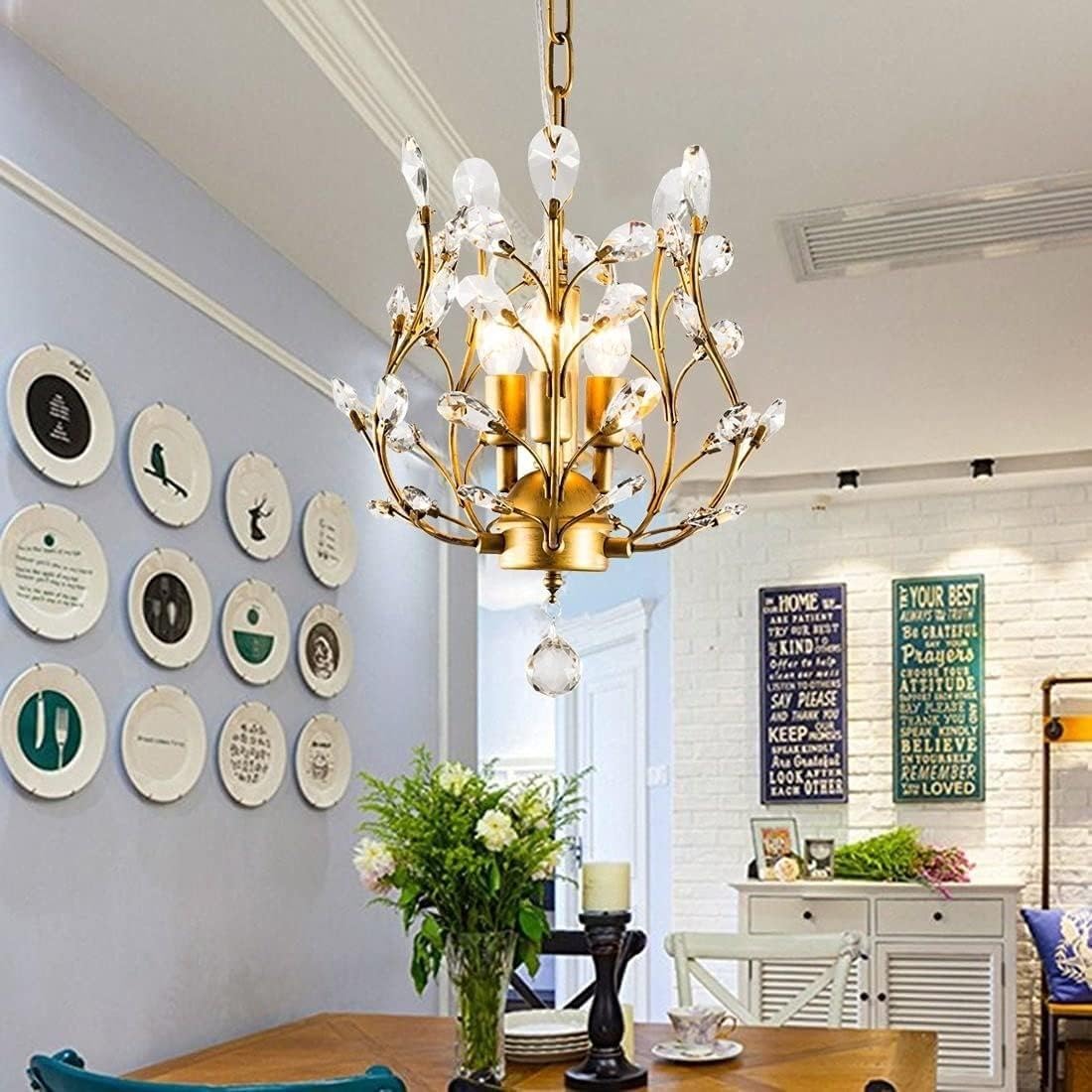 Generico LAUMZX Lampadario di cristallo americano lusso a 3 luci K9, lampada a sospensione a soffitto con sfera trasparente a goccia pioggia, apparecchio a a LED for sala da pranzo, soggiorno, foyer