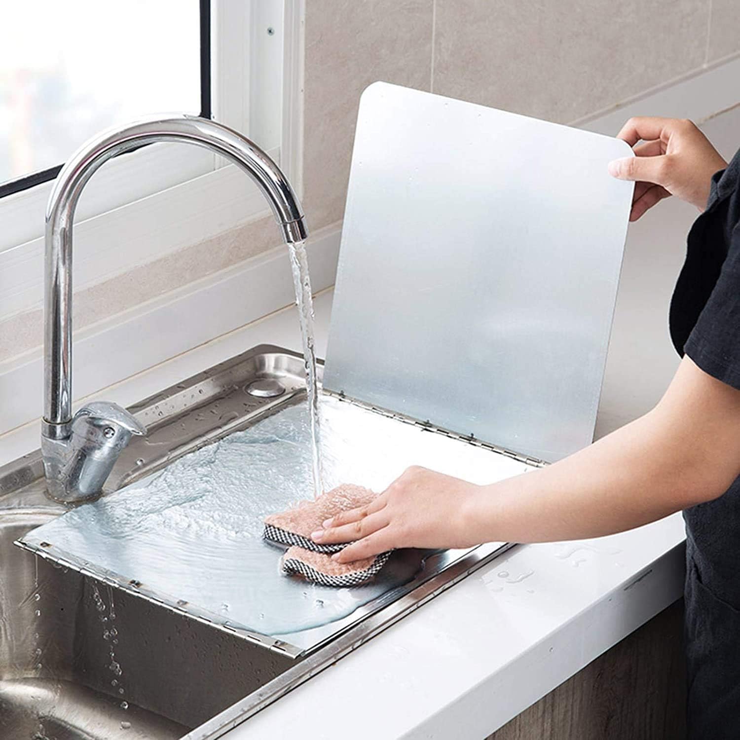 Splatter Shield Guard Aluminum FoilSplatter Guard Cooking Foldable Oil Splatter Screen Board 3/4-Sided Splatter Guard Sink Splash Guard Kitchen Worktop Protector