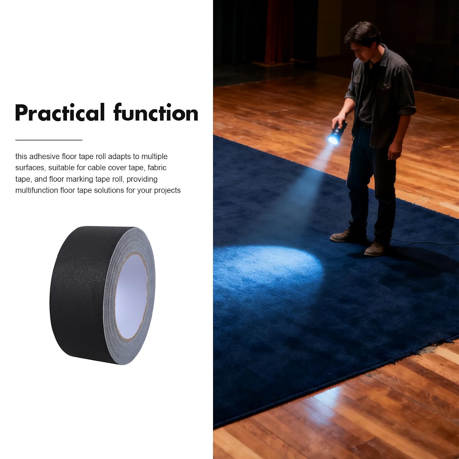 1 Roll Gaffer Tape - 2 Inch X 30 Yards Industrial Heavy Duty Carpet Repair Gaffer Tape Matte Black - Strong Adhesive for Wrapping Cables and Stage Use