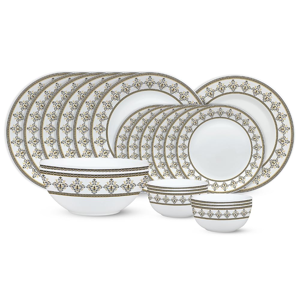 Larah by Borosil Syrah Kohinoor Series Opalware Dinner Set | 21 Pcs for Family of 6 | Microwave & Dishwasher Safe | Bone-Ash Free | Crockery Set for Dining & Gifting | Plates & Bowls | White Larah by Borosil Syrah Kohinoor Series Opalware Dinner Set | 21 Pcs for Family of 6 | Microwave & Dishwasher Safe | Bone-Ash Free | Crockery Set for Dining & Gifting | Plates & Bowls | White