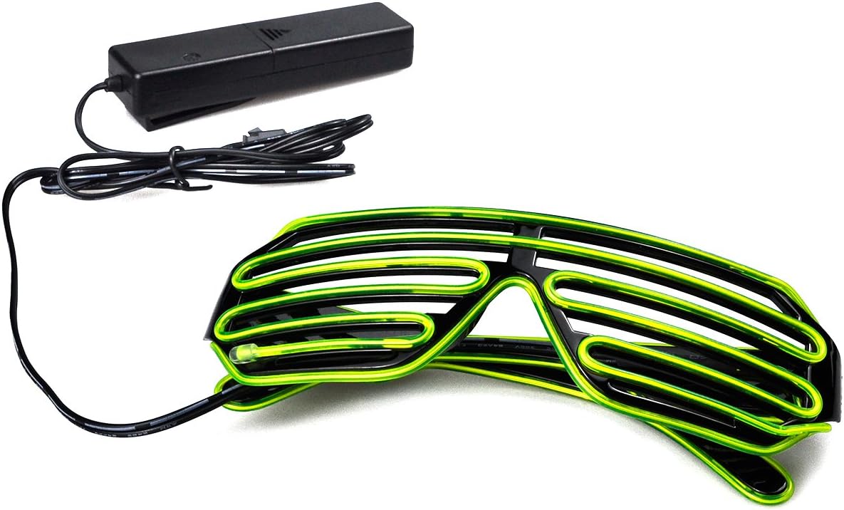 Aquat Glow Flashing Shutter Neon Rave Glasses El Wire LED Sunglasses Light Up DJ Costumes Voice Activated For Party, 80s, EDM RB02 (light green, black frame) 1 image 4