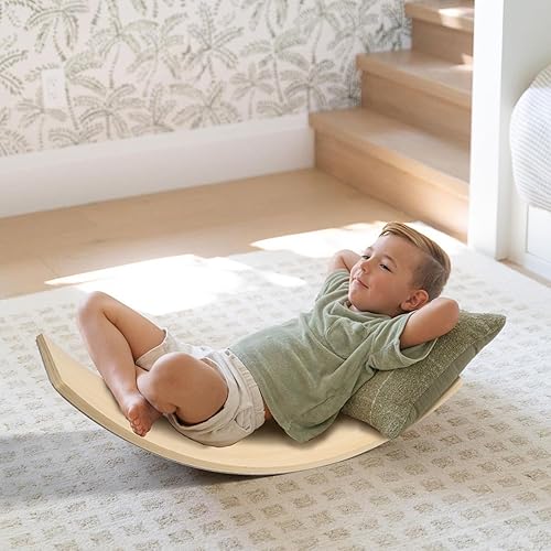 Miniatura 5 de Gentle Monster Wooden Wobble Balance Board, 35 Inch Rocker Board Natural Wood, Kids Toddler Open Ended Learning Toy, Yoga Curvy Board for Office &