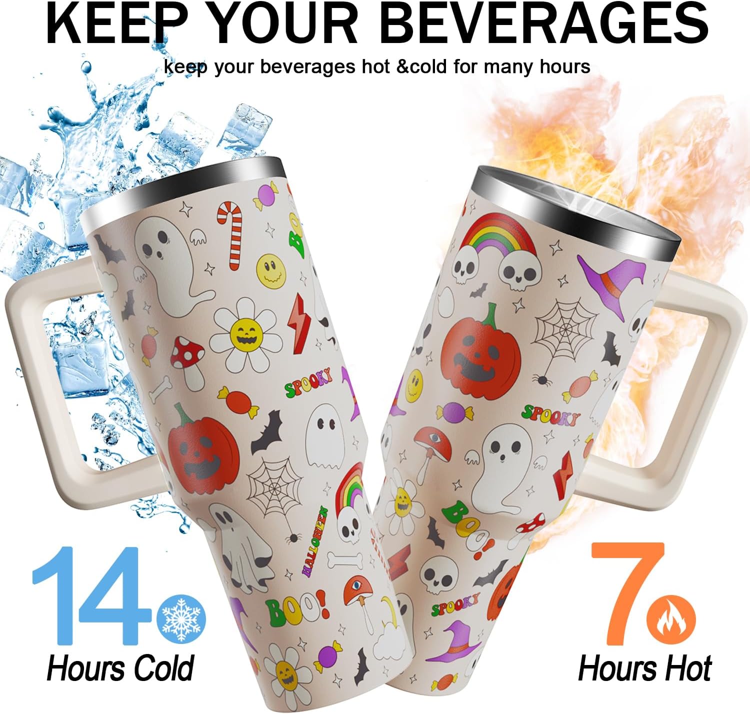 Halloween Tumbler 40oz Ghost Pumpkin Tumblers with Lid and Straw Halloween Gifts for Women Men Stainless Steel 40 Oz Bat Cup Cute Spooky Gift for Adults - Image 3