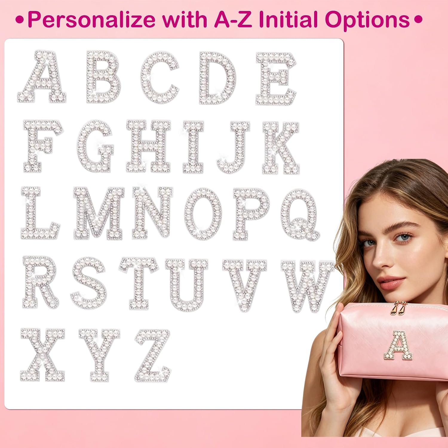 Initial J Pearl Letter Cosmetic Bag Set, PU Leather 3Pcs Travel Toiletry Bag, Large Medium Small for Weekend Travel Graduation Occasions image 4