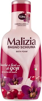 Malizia Emollient Bath Foam, Goji Berries and Flowers Scent 33.8 Fluid Ounce 1000mL Bottle [ Italian Import ]