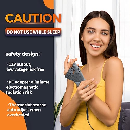Miniatura 7 de Almohadilla térmica eléctrica para pulgar y muñeca para artritis de mano con 3 ajustes de calor y 5 ajustes de temporizador, muñequera calentada