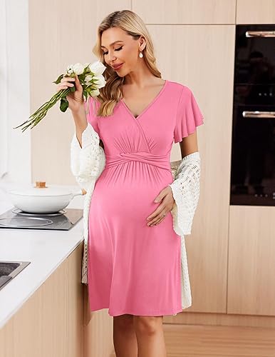 Miniatura 3 de Ekouaer Vestido de maternidad para mujer, manga corta, cuello en V, vestidos de lactancia, ropa de embarazo S-XXL